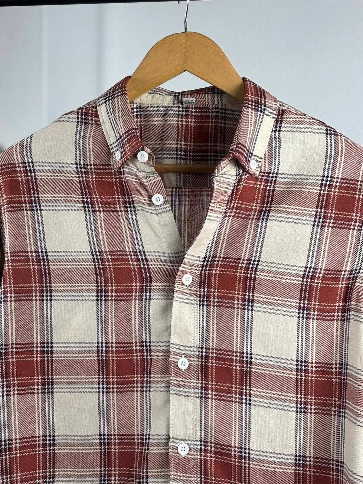Premium Cotton Plaid Checked Casual Shirt for Men - Brown & Off-White