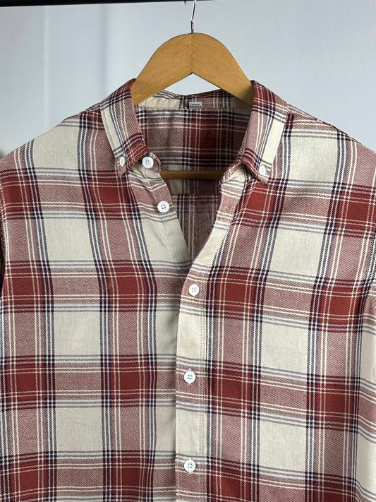 Premium Cotton Plaid Checked Casual Shirt for Men - Brown & Off-White